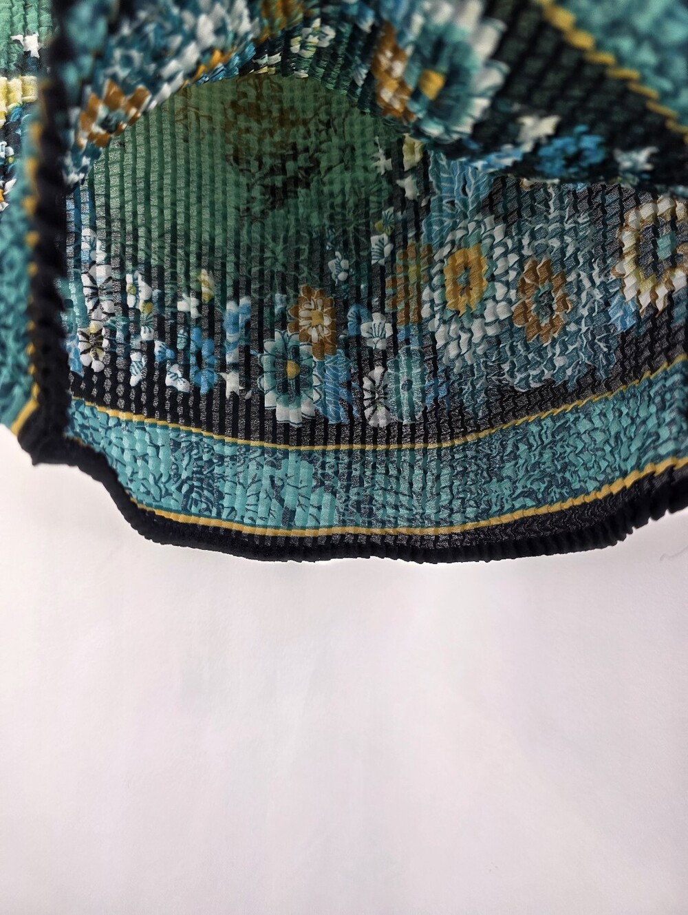 Le Grange Y2K Women's Size Medium Waffle Stretch Blouse Crinkle Blue Floral 2000 - Picture 9 of 14